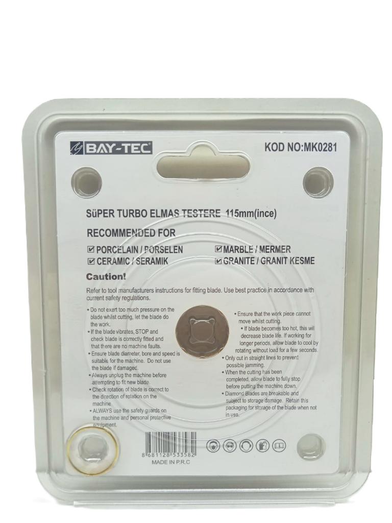 Bay-Tec MK0281 Süper Turbo Elmas Testere Kesici Disk 115 mm İnce Bay-Tec MK0281 Süper Turbo Elmas Testere Kesici Disk 115 mm İnce